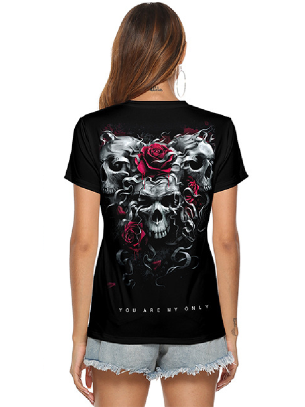 Heidi-Mode | Skeleton Hand Print V-Ausschnitt Damen T-Shirt