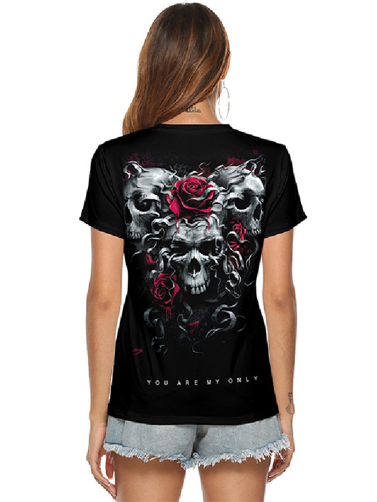 Heidi-Mode | Skeleton Hand Print V-Ausschnitt Damen T-Shirt