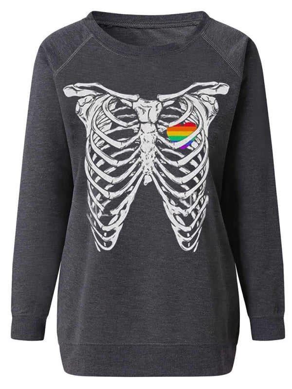 Heidi-Mode | Damen Raglanärmel Lose Halloween-Themen Druckoberteil