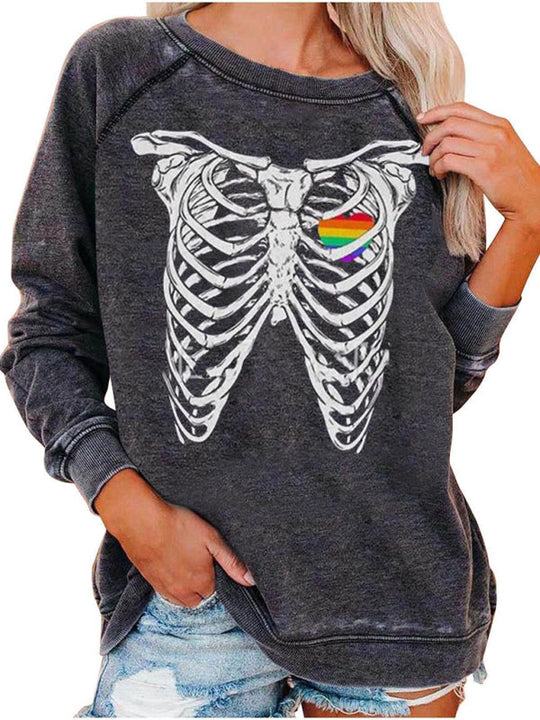 Heidi-Mode | Damen Raglanärmel Lose Halloween-Themen Druckoberteil