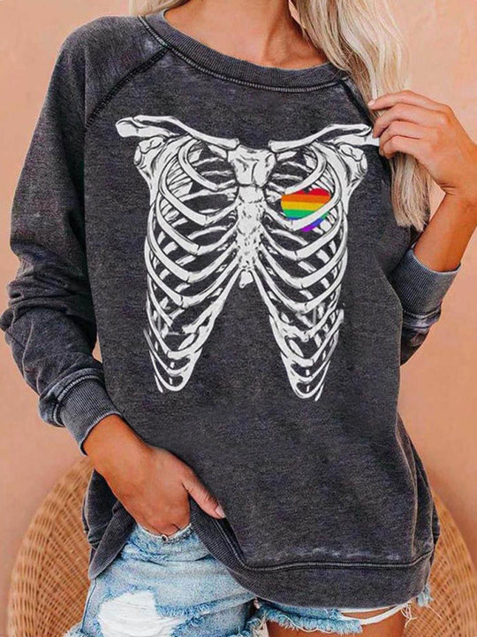 Heidi-Mode | Damen Raglanärmel Lose Halloween-Themen Druckoberteil