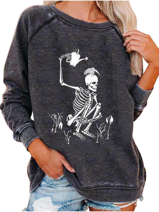 Heidi-Mode | Damen Raglanärmel Lose Halloween-Themen Druckoberteil