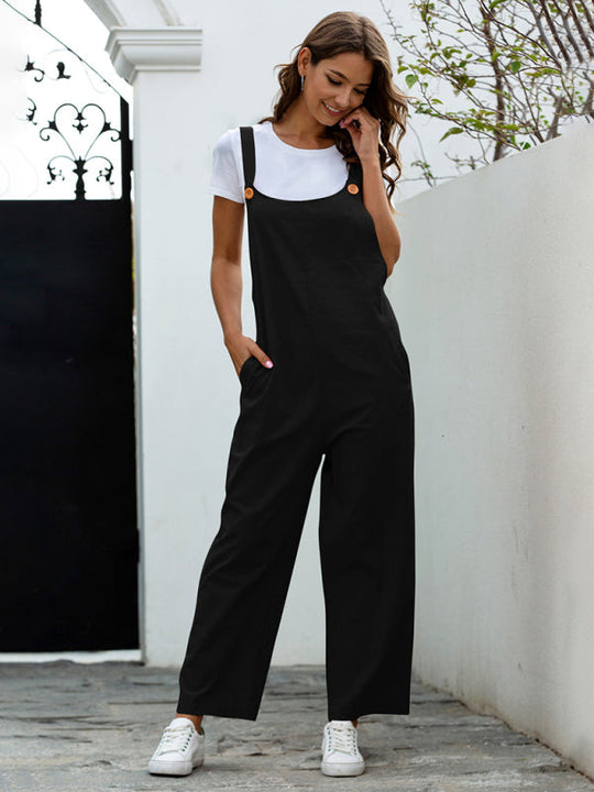 EB | Damen Gewebte Retro Lässige Lange Latzhose
