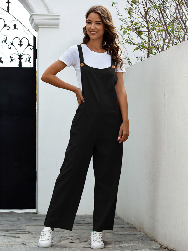 EB | Damen Gewebte Retro Lässige Lange Latzhose