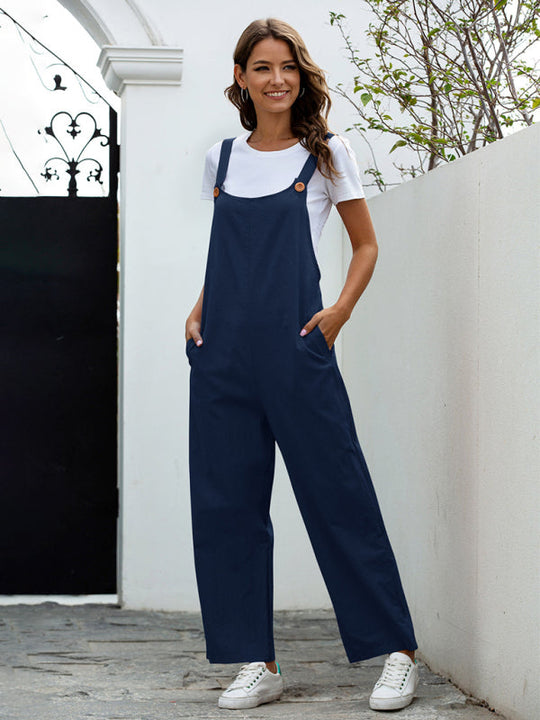 EB | Damen Gewebte Retro Lässige Lange Latzhose