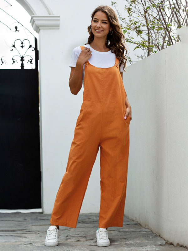 EB | Damen Gewebte Retro Lässige Lange Latzhose