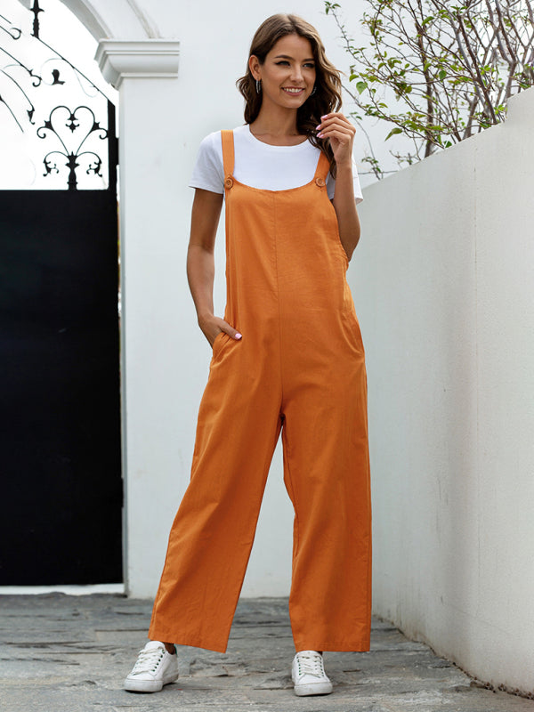 EB | Damen Gewebte Retro Lässige Lange Latzhose