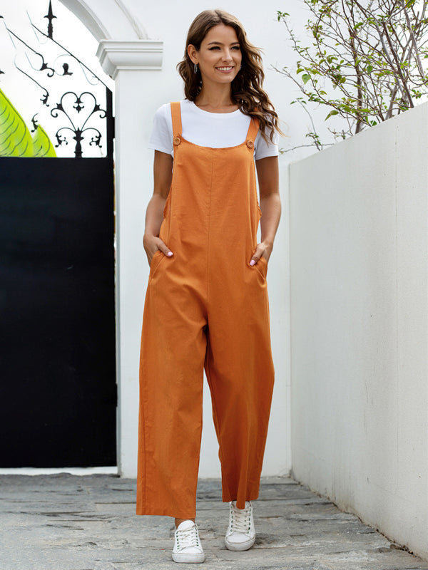 EB | Damen Gewebte Retro Lässige Lange Latzhose