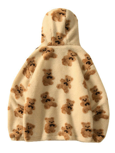 EB | Teddy-Muster lockeres Teddyfell Kapuzensweatshirt