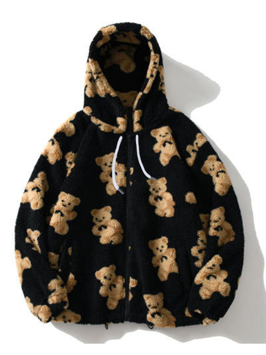 EB | Teddy-Muster lockeres Teddyfell Kapuzensweatshirt