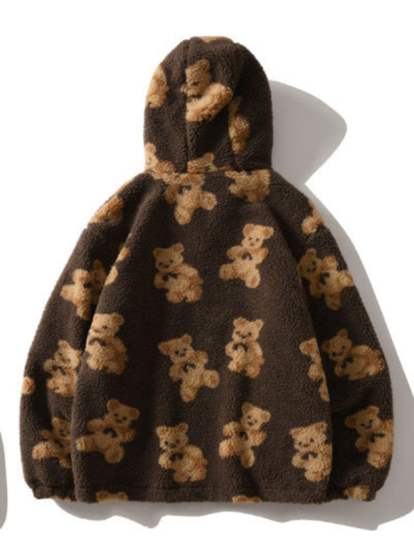 EB | Teddy-Muster lockeres Teddyfell Kapuzensweatshirt