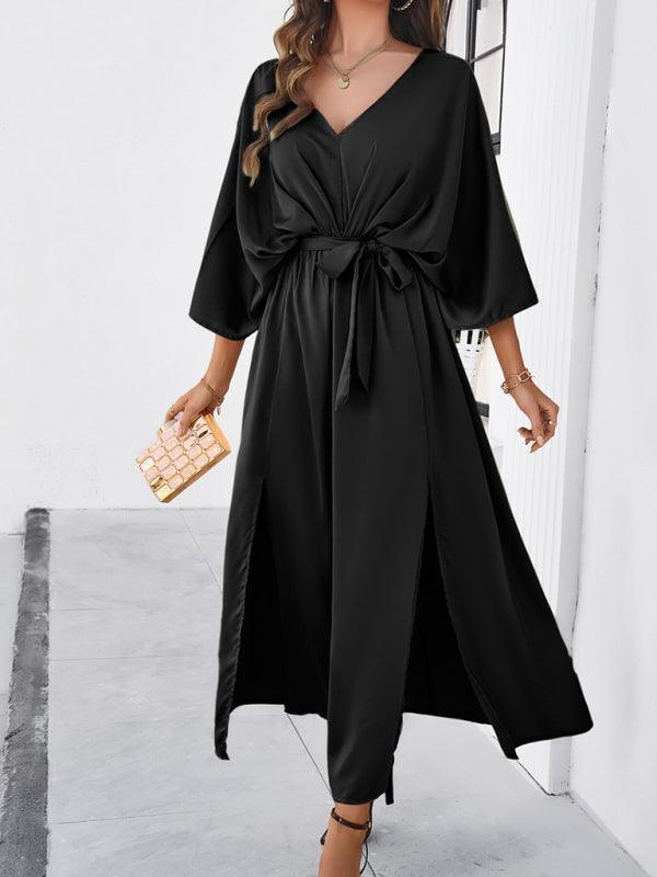 EB | Damen Elegantes V-Ausschnitt Lockere Kleid