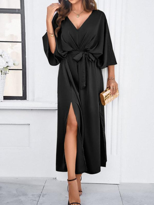 EB | Damen Elegantes V-Ausschnitt Lockere Kleid