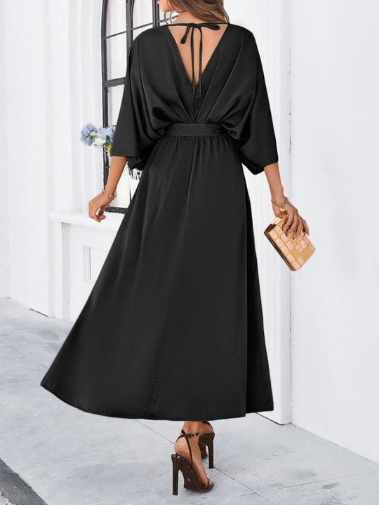 EB | Damen Elegantes V-Ausschnitt Lockere Kleid