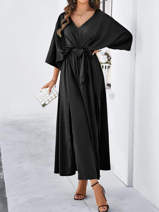 EB | Damen Elegantes V-Ausschnitt Lockere Kleid