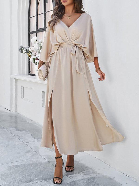 EB | Damen Elegantes V-Ausschnitt Lockere Kleid