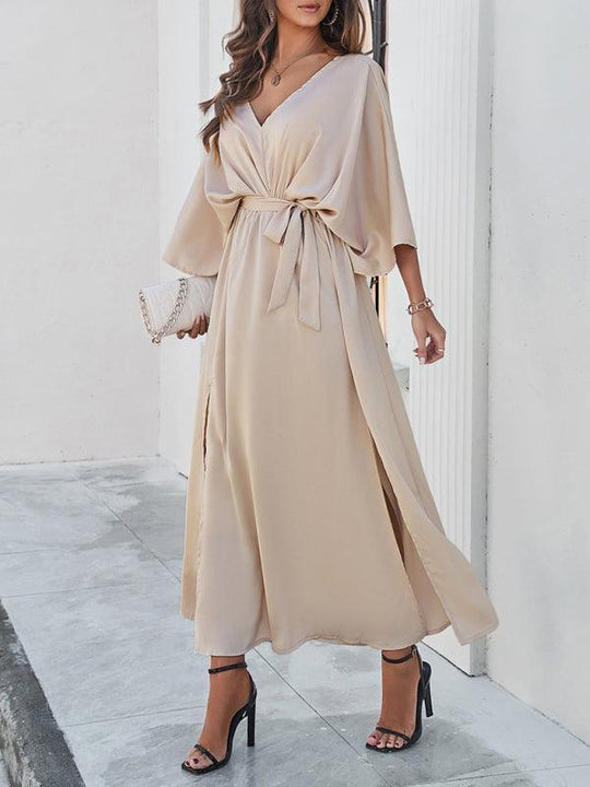 EB | Damen Elegantes V-Ausschnitt Lockere Kleid