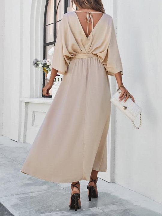 EB | Damen Elegantes V-Ausschnitt Lockere Kleid