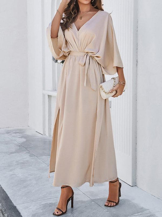 EB | Damen Elegantes V-Ausschnitt Lockere Kleid