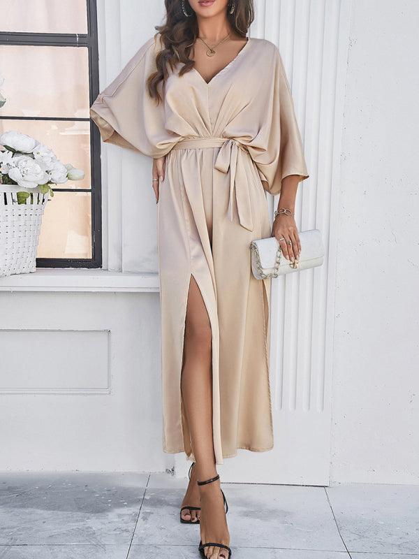 EB | Damen Elegantes V-Ausschnitt Lockere Kleid