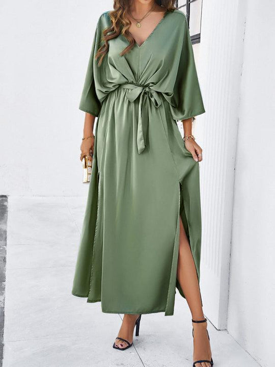 EB | Damen Elegantes V-Ausschnitt Lockere Kleid