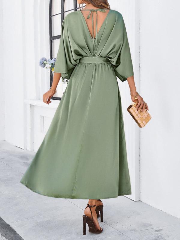 EB | Damen Elegantes V-Ausschnitt Lockere Kleid