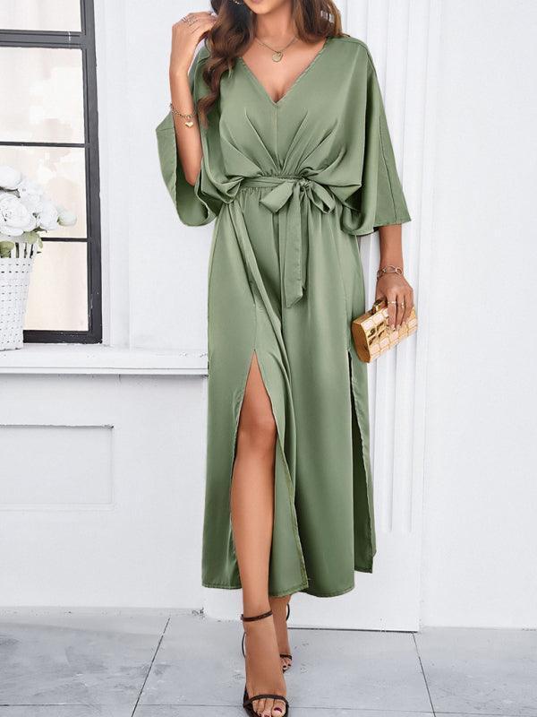 EB | Damen Elegantes V-Ausschnitt Lockere Kleid