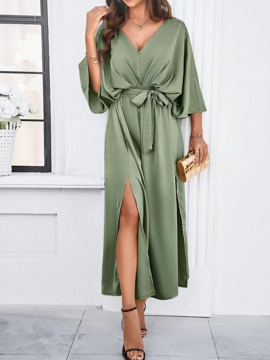EB | Damen Elegantes V-Ausschnitt Lockere Kleid
