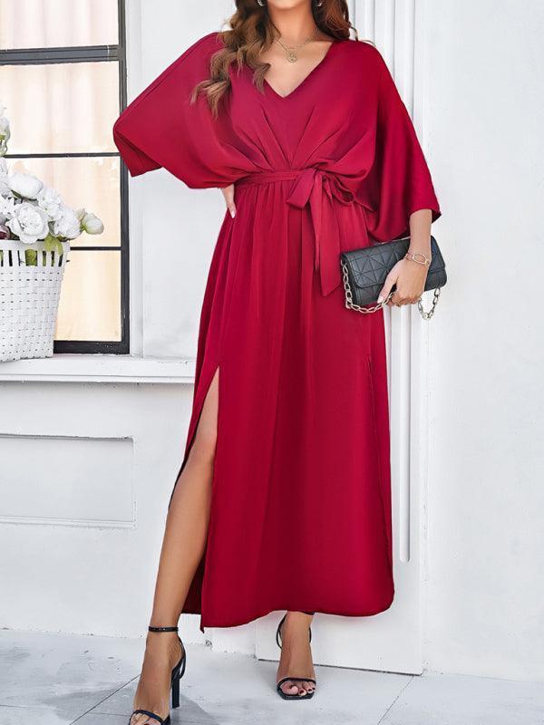 EB | Damen Elegantes V-Ausschnitt Lockere Kleid