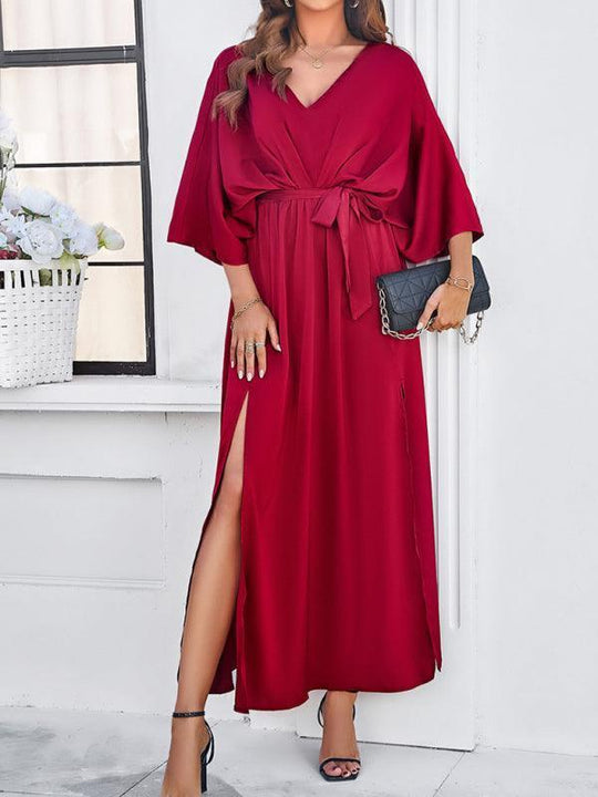 EB | Damen Elegantes V-Ausschnitt Lockere Kleid