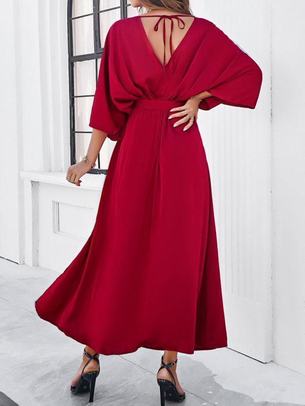 EB | Damen Elegantes V-Ausschnitt Lockere Kleid
