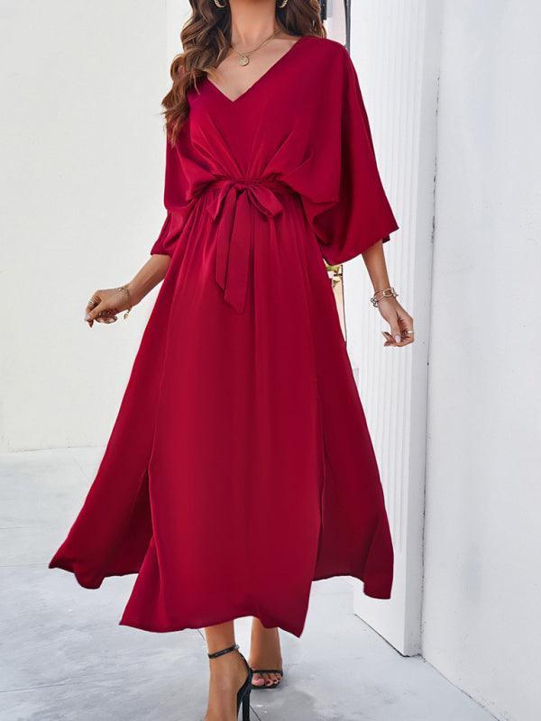 EB | Damen Elegantes V-Ausschnitt Lockere Kleid