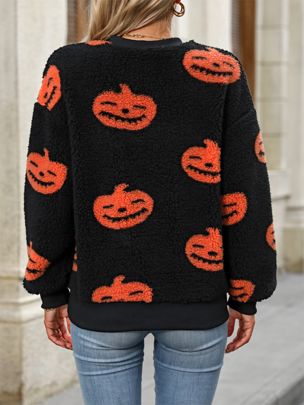 Heidi-Mode | Modisch Locker Halloween Druck Plüsch Locker Pullover Sweatshirt