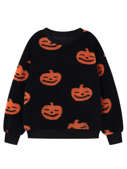 Heidi-Mode | Modisch Locker Halloween Druck Plüsch Locker Pullover Sweatshirt