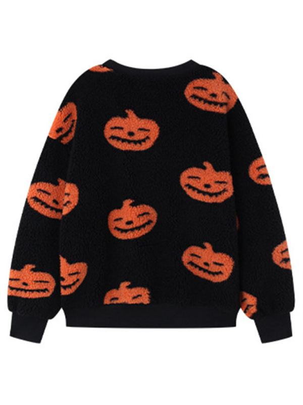 Heidi-Mode | Modisch Locker Halloween Druck Plüsch Locker Pullover Sweatshirt