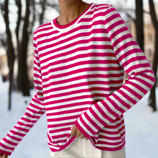 EB | Langarm-T-Shirt Gestreift Rundhals Relaxed Fit Atmungsaktive Baumwolle