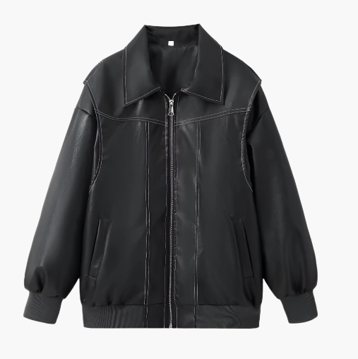 EB | Oversized Kunstleder Bomberjacke Streetstyle Übergangsjacke Trendige Freizeitmode