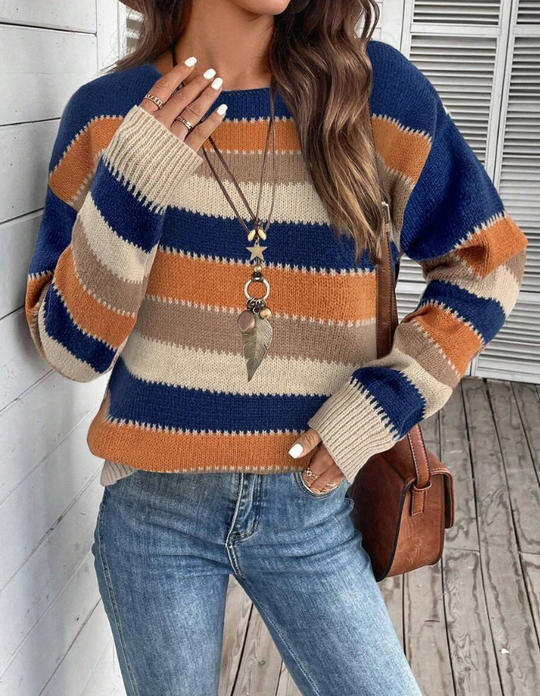 EB | Pullover - Damen Herbst gestreifter Strickpullover