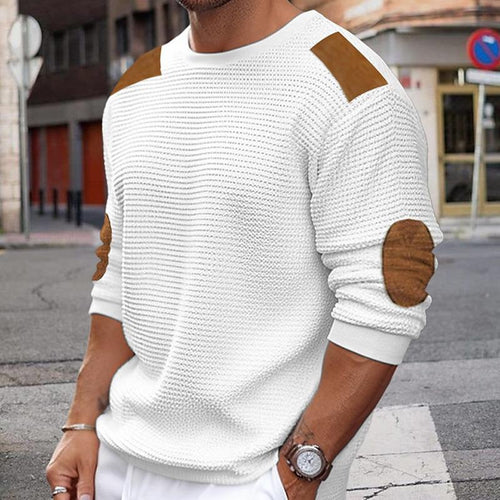 EB | Weißer Strickpullover mit Braunen Wildleder Akzenten