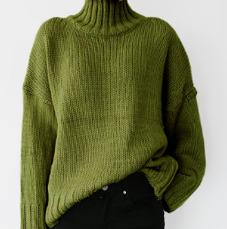 EB | Stylischer grasgrüner oversized Cashmere-Rollkragenpullover ideal für den Winter