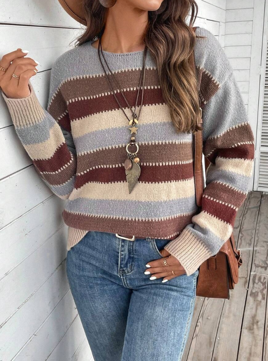 EB | Pullover - Damen Herbst gestreifter Strickpullover