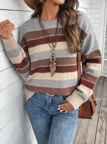 EB | Pullover - Damen Herbst gestreifter Strickpullover