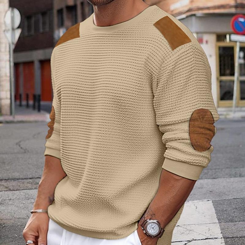 EB | Weißer Strickpullover mit Braunen Wildleder Akzenten