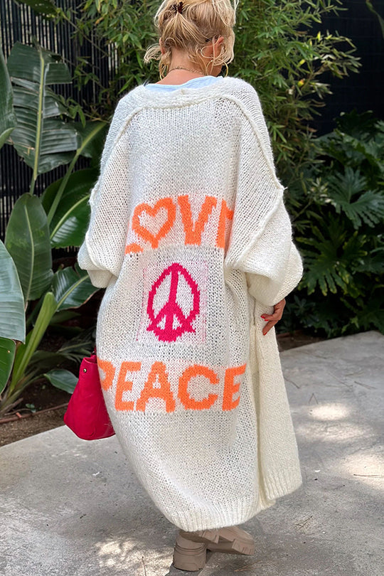 EB | Oversize Strickjacke Mit Love & Peace Motiv