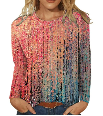 Damen elegantes Langarmshirt mit grafischem Farbverlauf und Knopfdetails EB