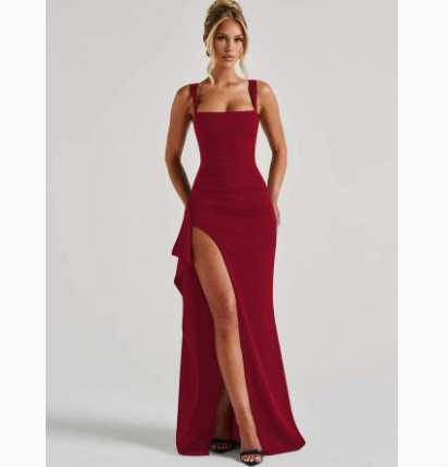 Damen elegante Maxi-Abendrobe mit seitlichem Schlitz und taillierter Silhouette EB