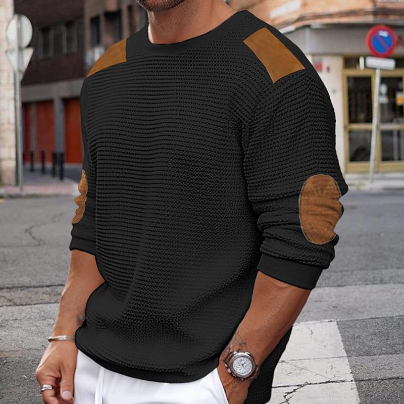 EB | Weißer Strickpullover mit Braunen Wildleder Akzenten