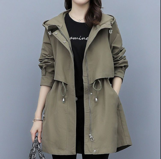 EB | Langer Wasserdichter Trenchcoat für Damen Mit Kapuze