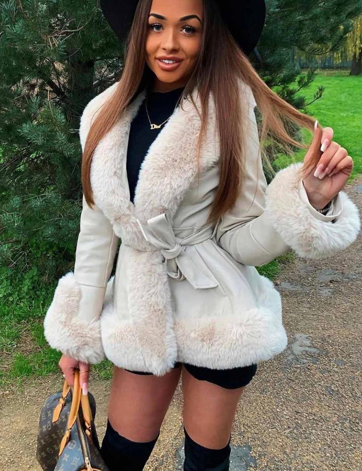 EB | Damen Winterjacke mit Kunstfell und Gürtel
