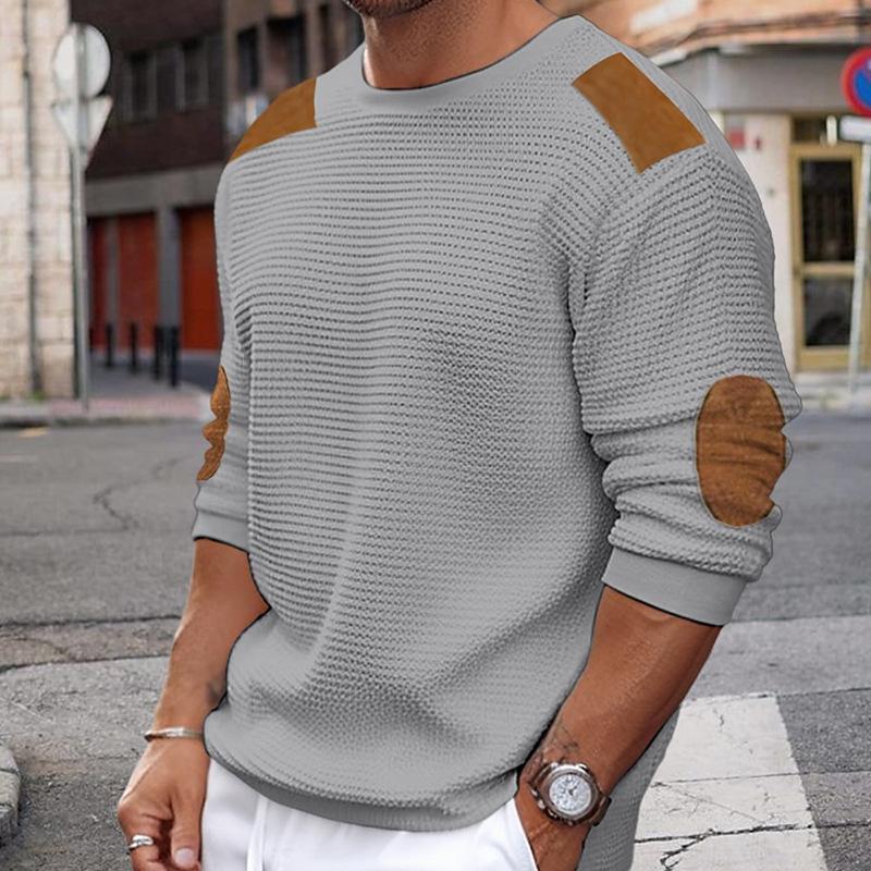 EB | Weißer Strickpullover mit Braunen Wildleder Akzenten
